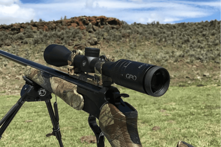 GPO Scope on gun being held up on gun stand hunting