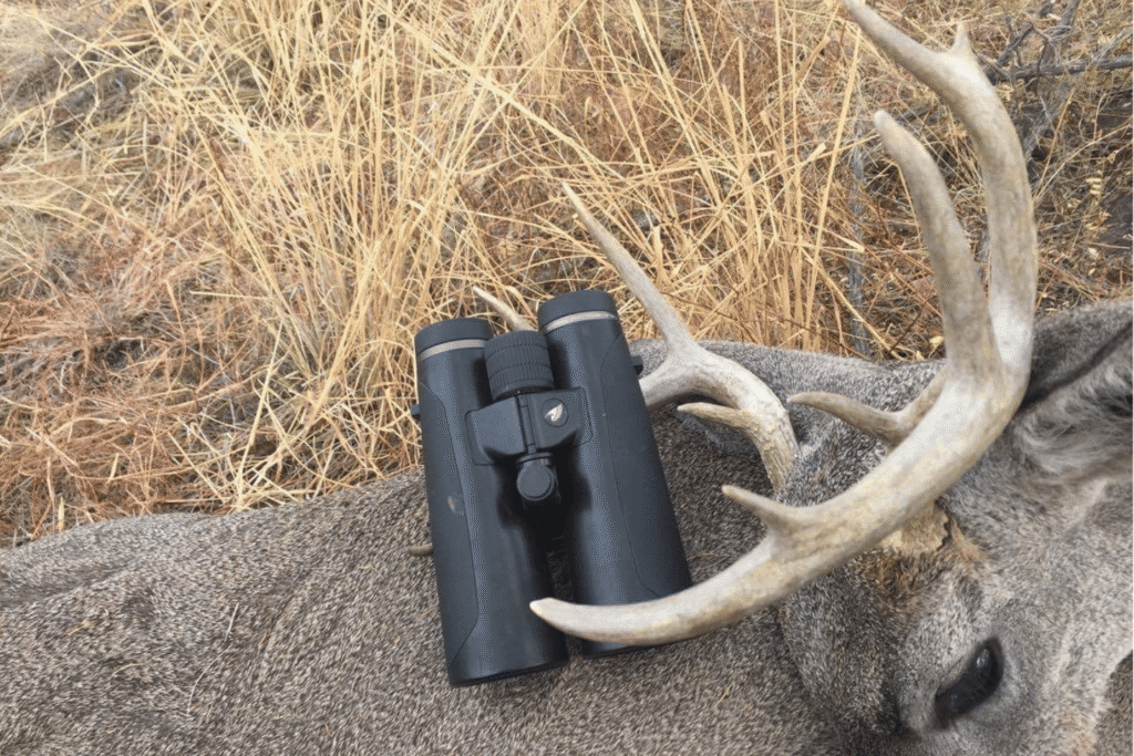 GPO USA binoculars over a deer used for hunting the deer