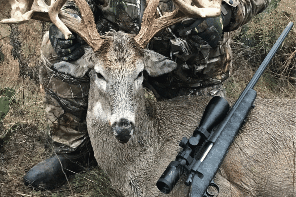 GPO USA showcasing the large deer hunted with their top of the line scopes