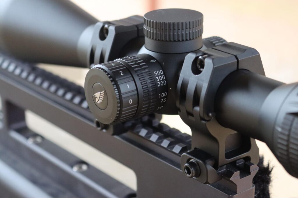 Turret on SPECTRA tactical rifle scope from GPO close up